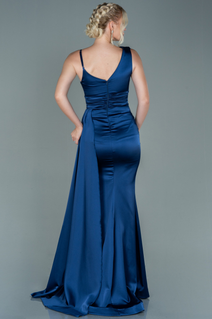 Robe de Soirée Longue Satin Bleu Marine ABU2598