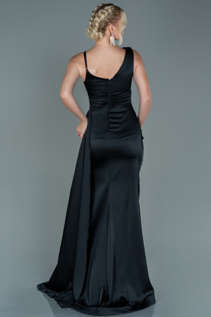 Robe de Soirée Longue Satin Noir ABU2598