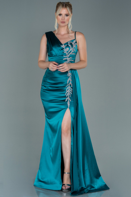 Robe de Soirée Longue Satin Émeraude ABU2598
