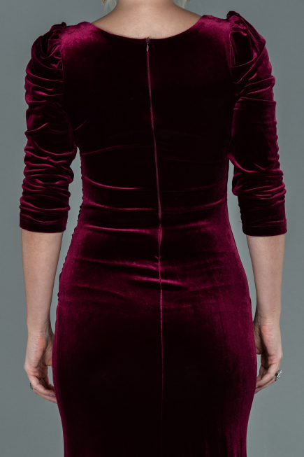 Robe de Soirée Longue Velours Rouge Bordeaux ABU2604