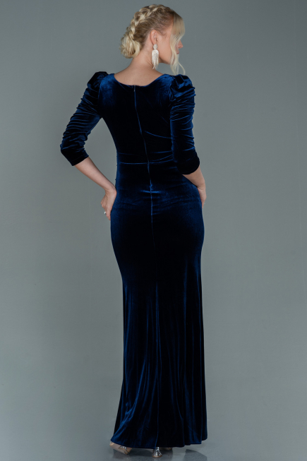 Robe de Soirée Longue Velours Bleu Marine ABU2604