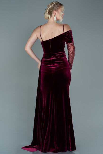 Robe de Soirée Longue Velours Rouge Bordeaux ABU2605