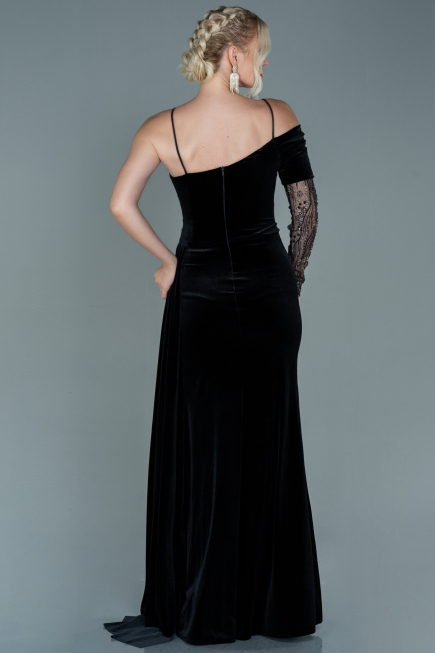 Robe de Soirée Longue Velours Noir-Or ABU2605