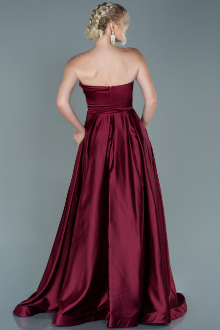 Robe de Soirée Longue Satin Rouge Bordeaux ABU2600