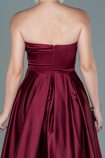 Robe de Soirée Longue Satin Rouge Bordeaux ABU2600