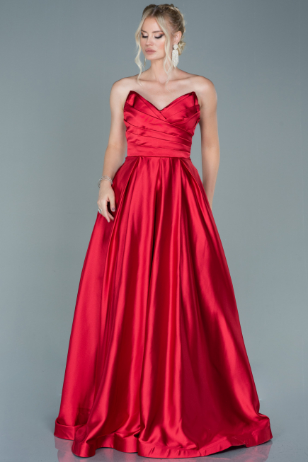 Robe de Soirée Longue Satin Rouge ABU2600