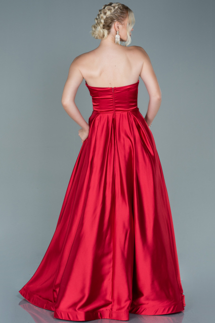 Robe de Soirée Longue Satin Rouge ABU2600