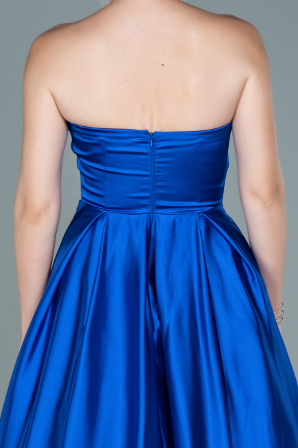 Robe de Soirée Longue Satin Bleu Saxe ABU2600