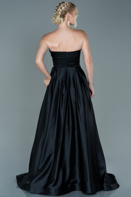 Robe de Soirée Longue Satin Noir ABU2600