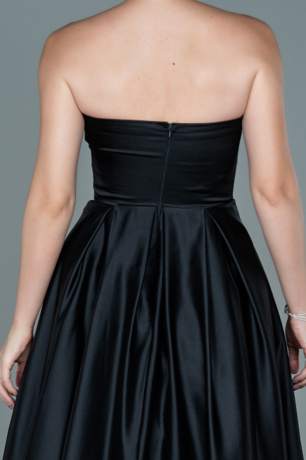 Robe de Soirée Longue Satin Noir ABU2600