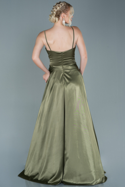 Robe de Soirée Longue Satin Kaki ABU2593