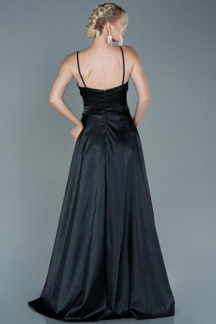 Robe de Soirée Longue Satin Noir ABU2593