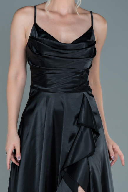 Robe de Soirée Longue Satin Noir ABU2593