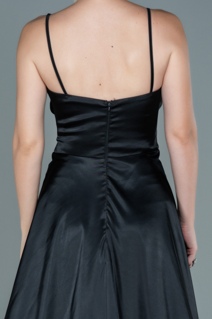 Robe de Soirée Longue Satin Noir ABU2593