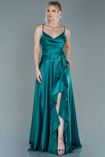 Robe de Soirée Longue Satin Émeraude ABU2593