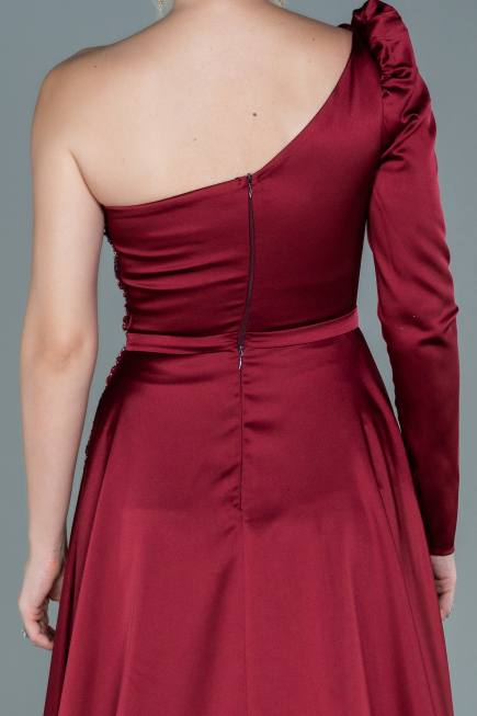Robe de Soirée Longue Satin Rouge Bordeaux ABU2610