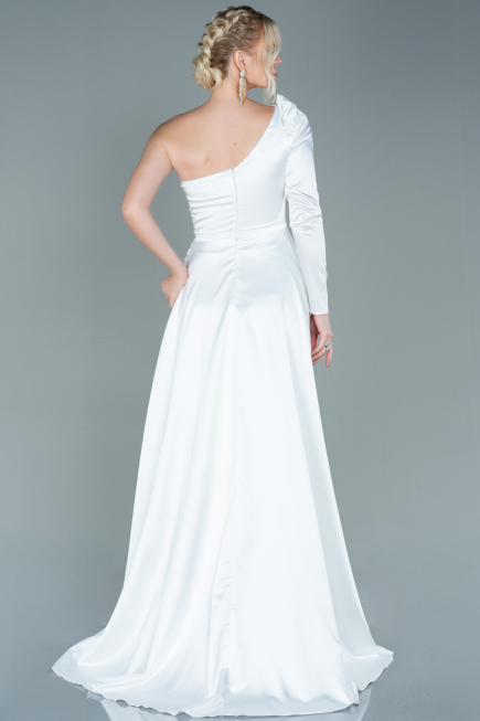 Robe de Soirée Longue Satin Blanc ABU2610