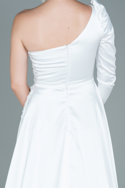 Robe de Soirée Longue Satin Blanc ABU2610