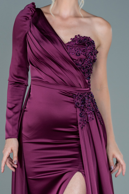 Robe de Soirée Longue Satin Prune ABU2610