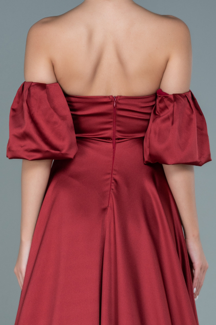 Robe de Soirée Longue Satin Rouge Bordeaux ABU2614