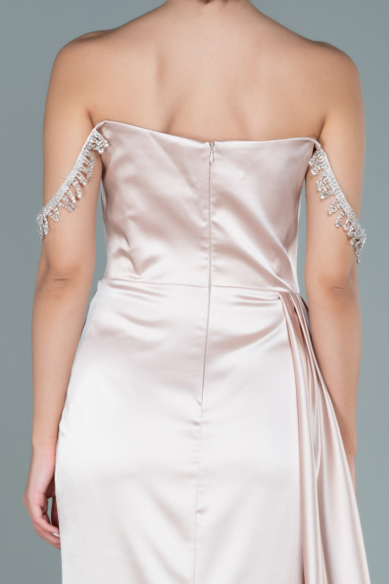 Robe de Soirée Longue Satin Beige ABU2618