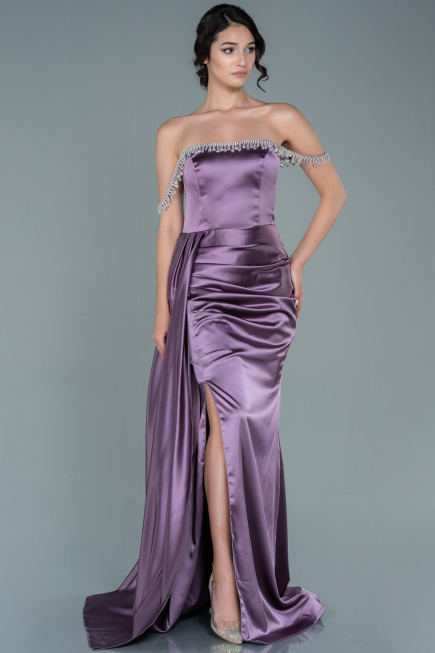 Robe de Soirée Longue Satin Lavande ABU2618