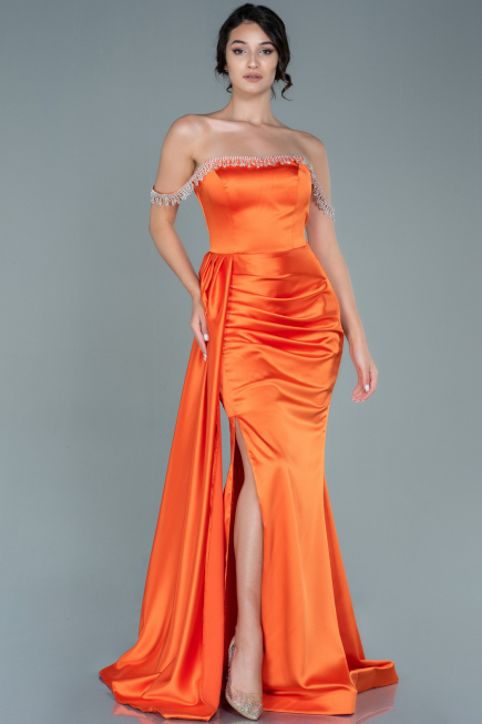 Robe de Soirée Longue Satin Orange ABU2618