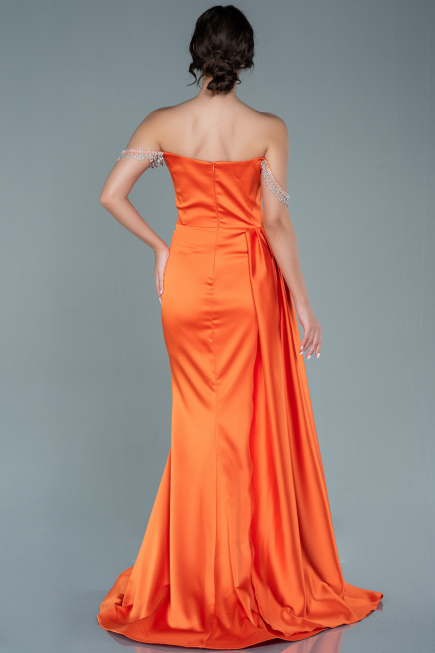 Robe de Soirée Longue Satin Orange ABU2618
