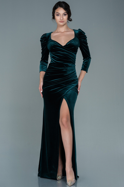 Robe de Soirée Longue Velours Émeraude ABU2604
