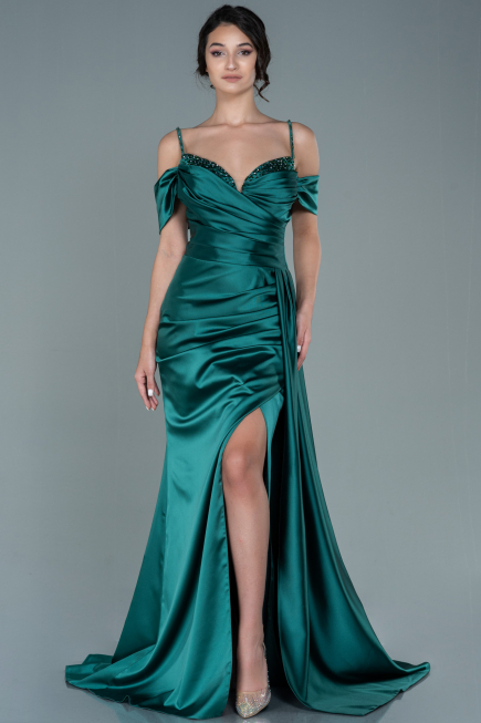 Robe de Soirée Longue Satin Émeraude ABU2379