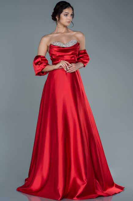 Robe de Soirée Longue Satin Rouge ABU2614