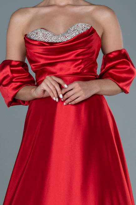 Robe de Soirée Longue Satin Rouge ABU2614