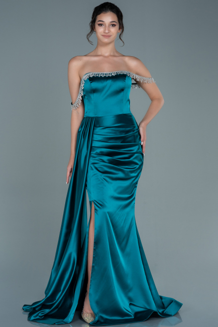 Robe de Soirée Longue Satin Émeraude ABU2618