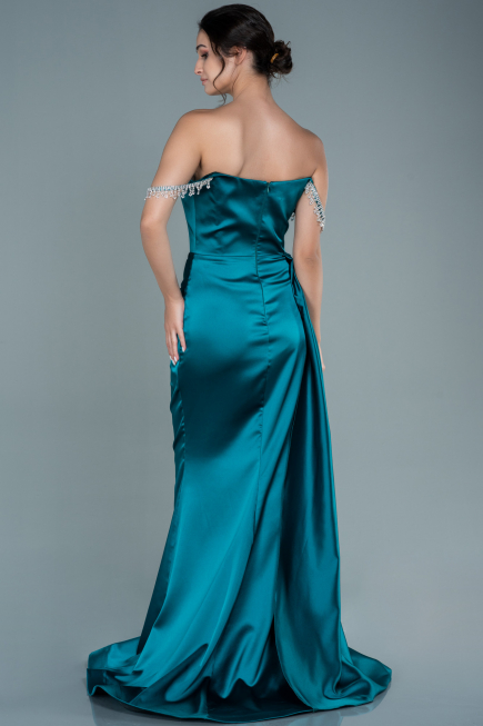Robe de Soirée Longue Satin Émeraude ABU2618