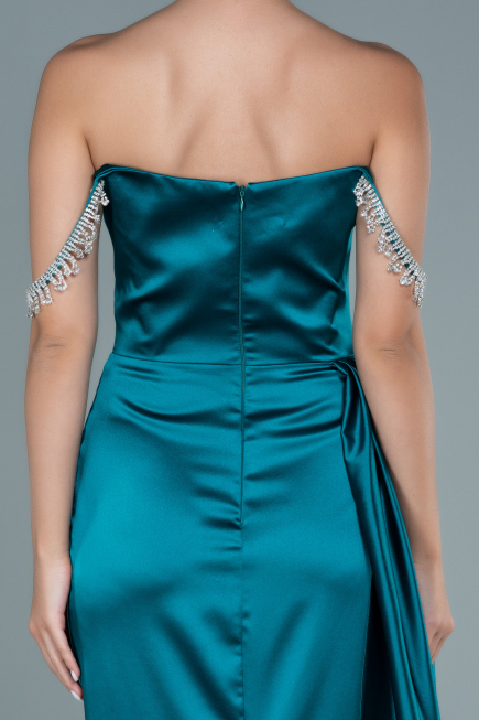Robe de Soirée Longue Satin Émeraude ABU2618