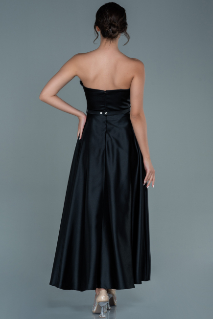 Robe de Soirée Midi Satin Noir ABK1508
