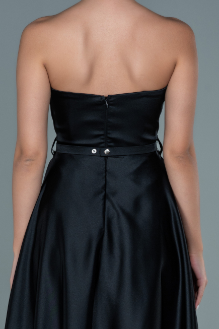 Robe de Soirée Midi Satin Noir ABK1508