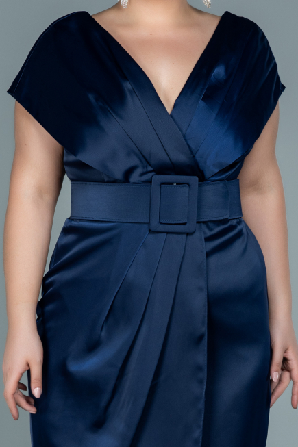 Robe de Soirée Grande Taille Midi Satin Bleu Marine ABK1499