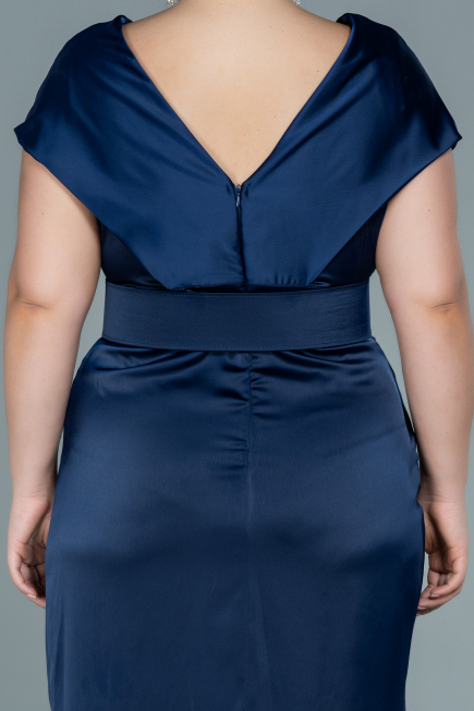 Robe de Soirée Grande Taille Midi Satin Bleu Marine ABK1499