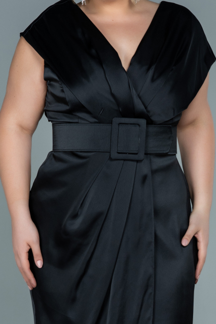 Robe de Soirée Grande Taille Midi Satin Noir ABK1499