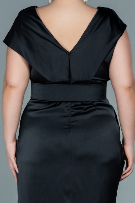 Robe de Soirée Grande Taille Midi Satin Noir ABK1499