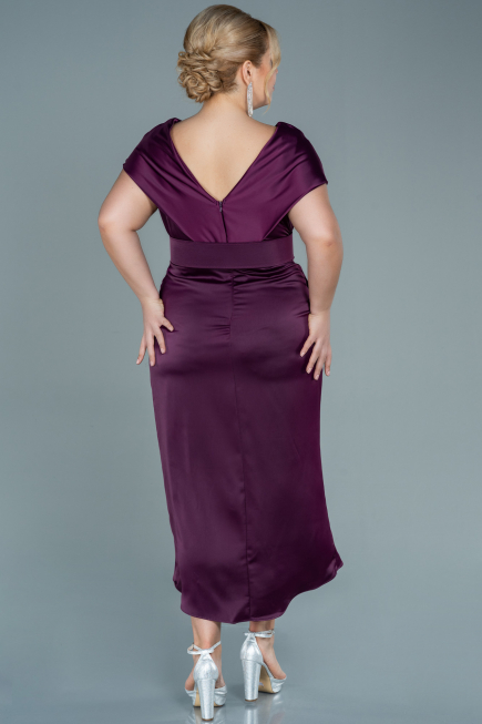 Robe de Soirée Grande Taille Midi Satin Couleur Cerise ABK1499