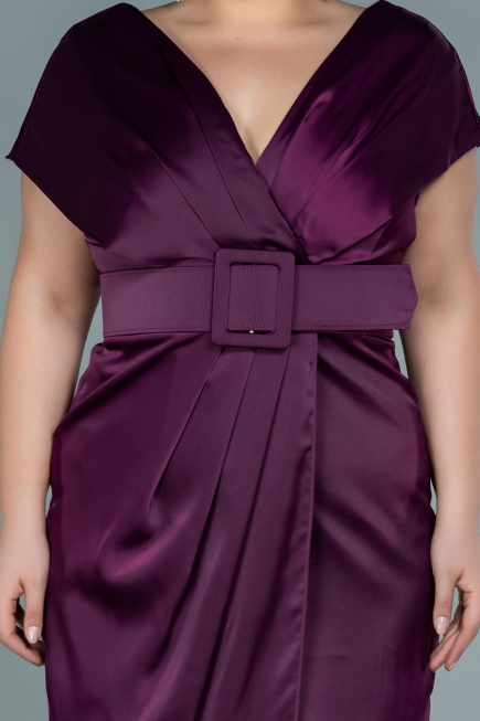 Robe de Soirée Grande Taille Midi Satin Couleur Cerise ABK1499