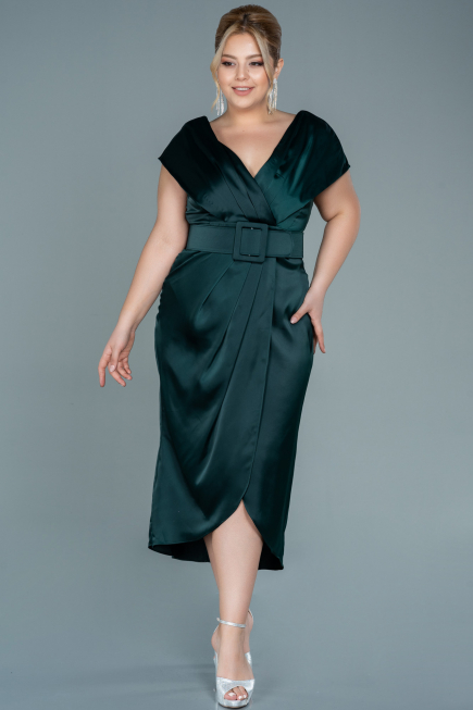 Robe de Soirée Grande Taille Midi Satin Émeraude ABK1499