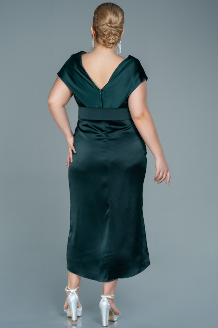 Robe de Soirée Grande Taille Midi Satin Émeraude ABK1499