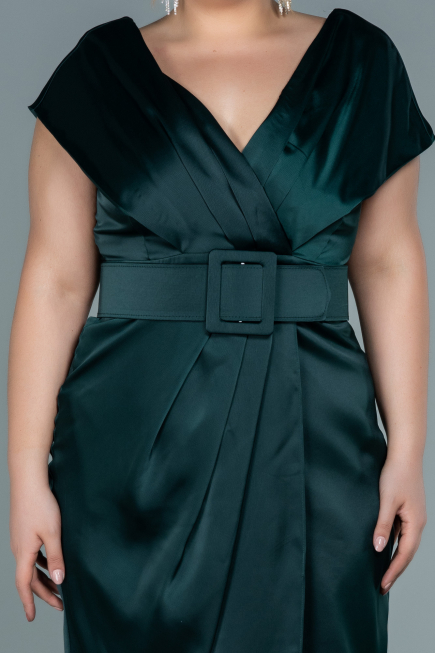 Robe de Soirée Grande Taille Midi Satin Émeraude ABK1499
