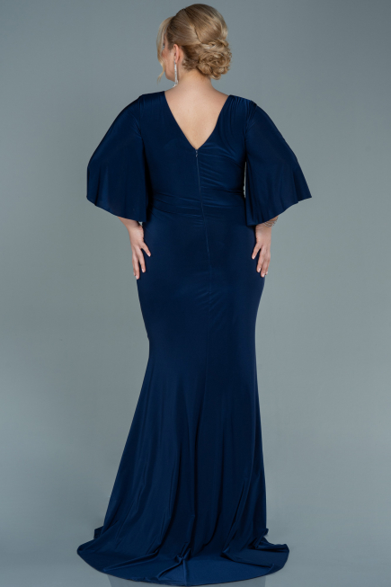 Robe de Soirée Grande Taille Longue Satin Bleu Marine ABU2646