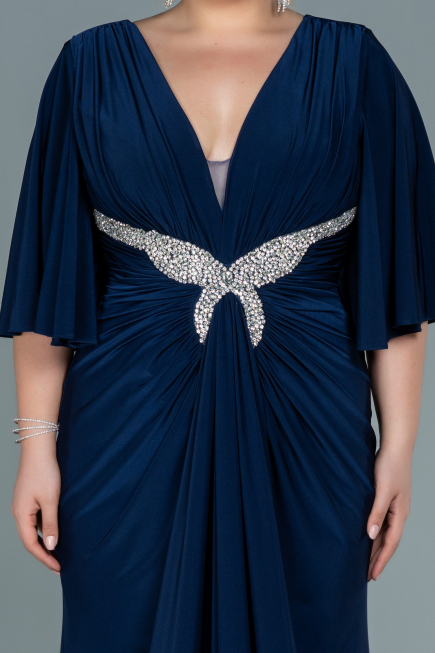 Robe de Soirée Grande Taille Longue Satin Bleu Marine ABU2646