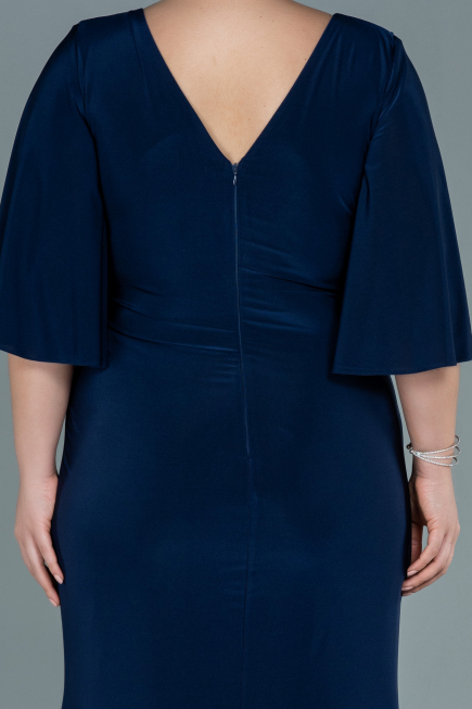 Robe de Soirée Grande Taille Longue Satin Bleu Marine ABU2646