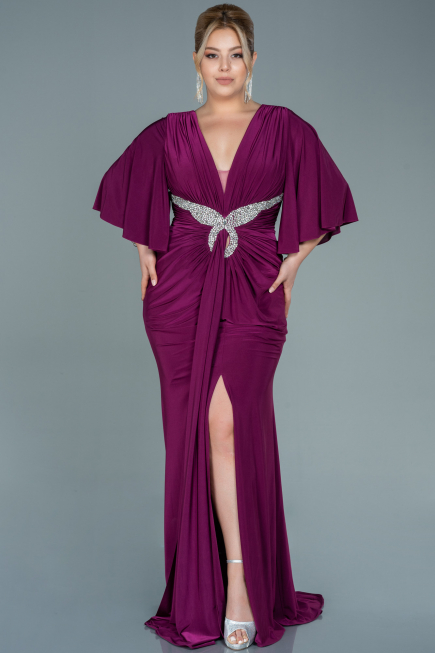 Robe de Soirée Grande Taille Longue Satin Prune ABU2646
